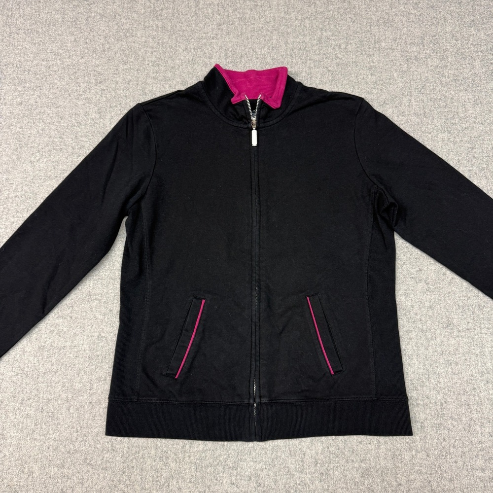 Style & Co. Sport Full Zip Sweatshirt Petite Medium Black Pink Mock Neck Jacket